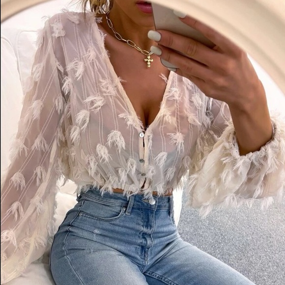 SHEIN Tops - SHEIN Fringe Overlay Crop Blouse